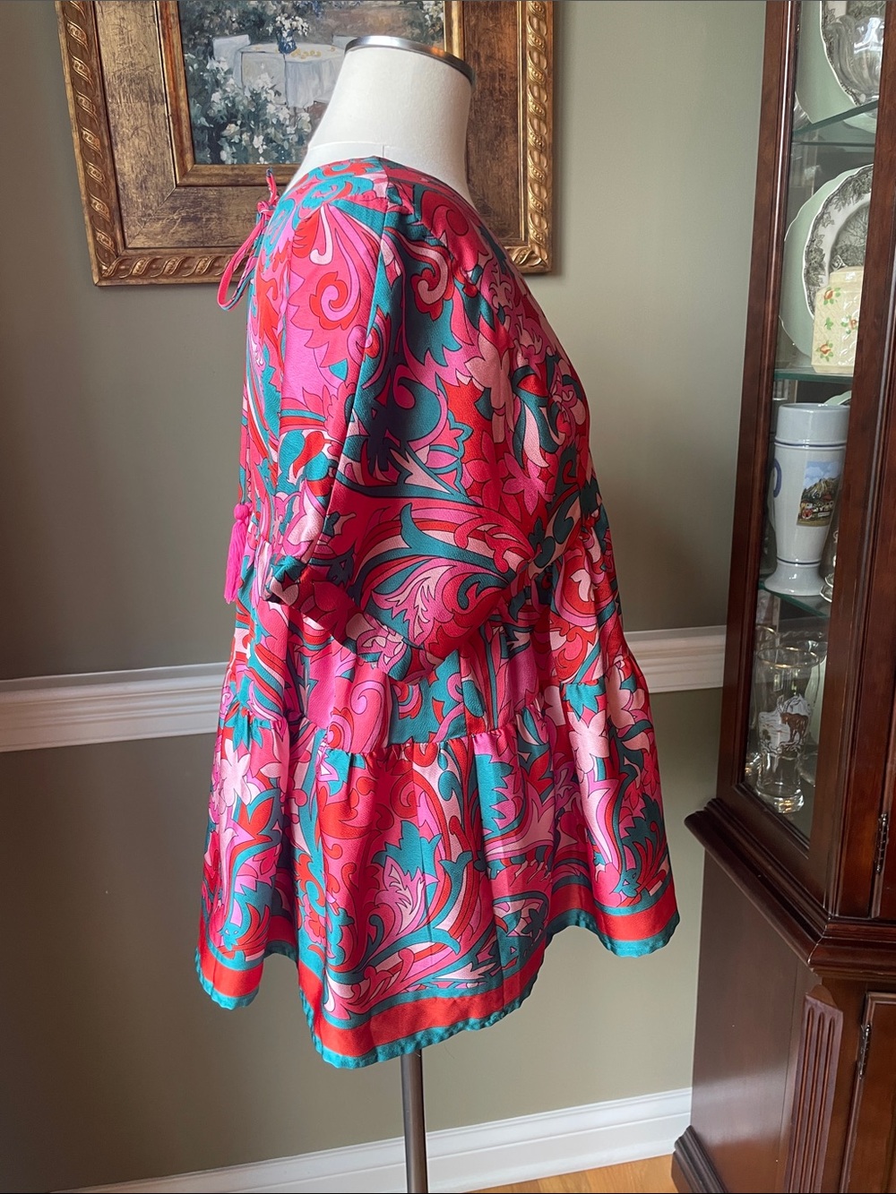 entro Pink & Teal Floral V-Neck Tunic - Picture 3 of 4